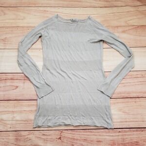 T Alexander Wang Top Womens Small Sheer Beige Knit Long Sleeve Crewneck Striped
